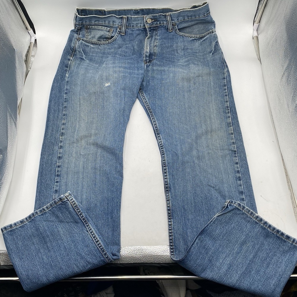 Levis 505 Jeans Men's 36x34 Regular Fit Straight Classic Denim Distressed Worn